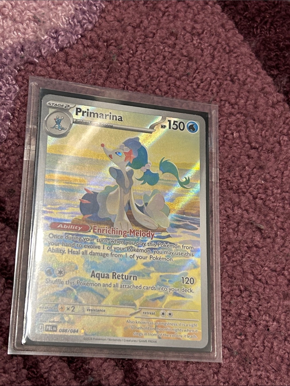 Pokemon Primarina Holographic Card - Blue, Yellow
